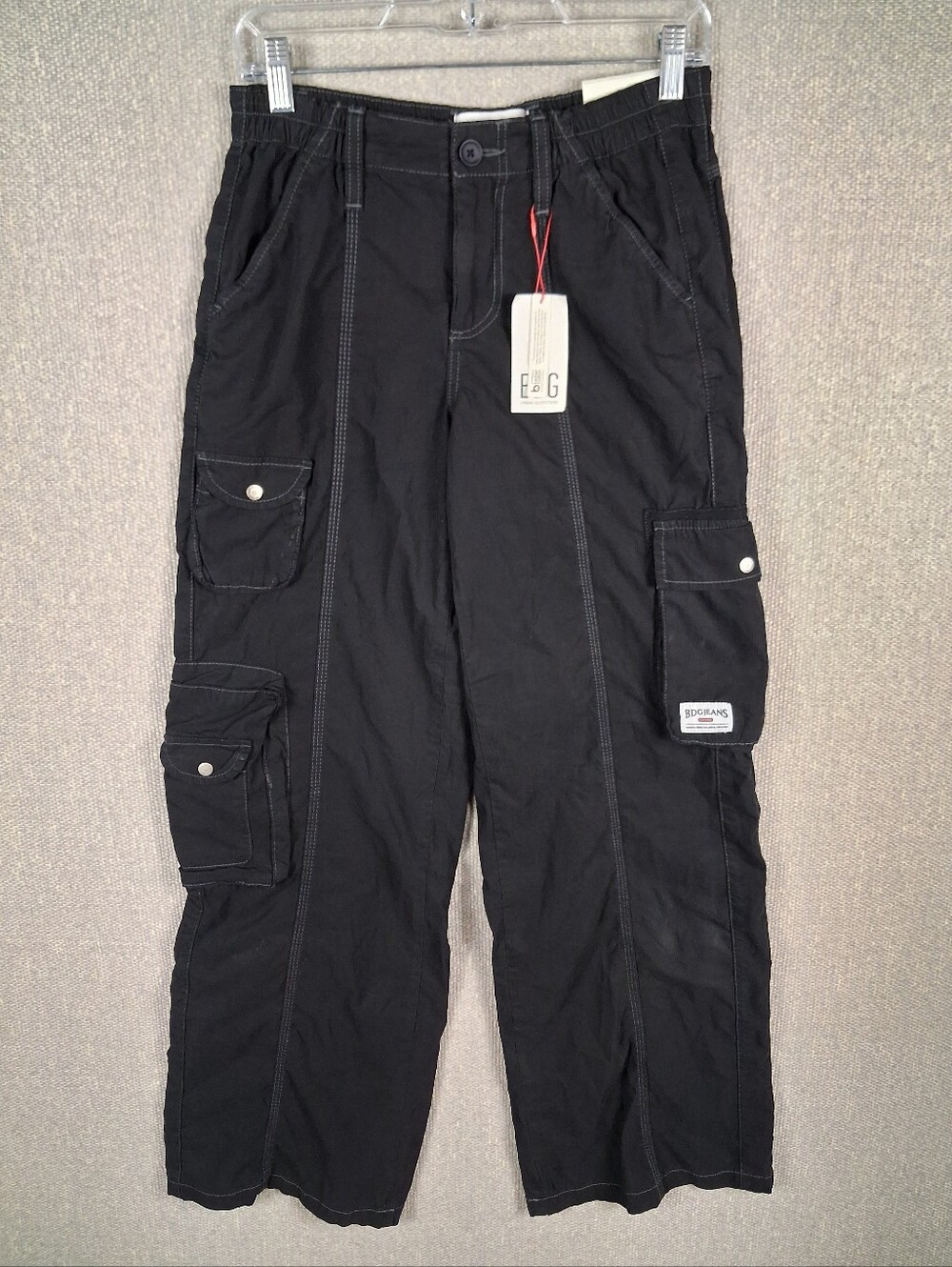 BDG Y2K Cargo Pants Womens XS Black Low Rise Utility Pockets Contrast Stitching